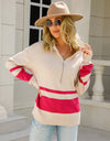 Angel Wings Two-Tone Long Sleeve Zip-Up Knit Top