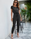 Drawstring Waist Short Sleeve Jogger Jumpsuit