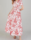 Tiered Floral Notched Short Sleeve Dress