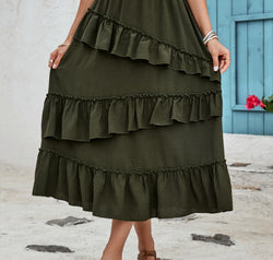 Ruffled Elastic Waist Midi Skirt
