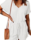 Full Size Drawstring V-Neck Short Sleeve Romper