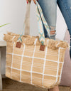 Fame Fringe Detail Checkered Tote Bag