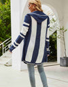 Woven Right Striped Open Front Hooded Cardigan