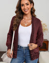 Waffle-knit Pocketed Open Front Cardigan