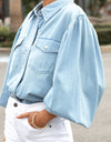 Snap Down Puff Sleeve Denim Top