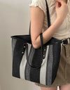 Striped Straw Tote Bag