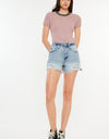 Kancan Distressed High Waist Denim Shorts with Pockets