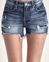 RISEN Mid Rise Raw Hem Denim Shorts