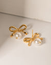 Stainless Steel Bow Pearl Earrings