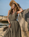 V-Neck Tie Shoulder Crochet Maxi Dress