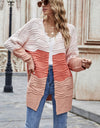 Color Block Openwork Open Front Cardigan