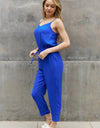 ODDI Full Size Textured Woven Jumpsuit in Royal Blue