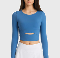 Cutout Long Sleeve Cropped Sports Top