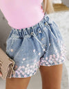 Rhinestone Drawstring Denim Shorts