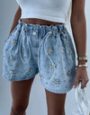 Rhinestone Drawstring Denim Shorts