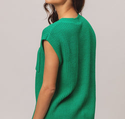 BiBi Patch Pocket Cap Sleeve Sweater Top