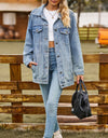 Buttoned Collared Neck Denim Jacket with Pockets