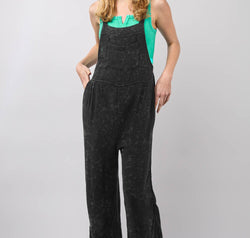 VERY J Texture Washed Wide Leg Overalls