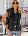 Pocketed Button Up Sleeveless Denim Jacket