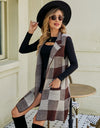 Plaid Lapel Collar Sleeveless Cardigan