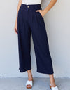 And The Why In The Mix Full Size Pleated Detail Linen Pants in Dark Navy