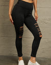 Double Take Wide Waistband Distressed Slim Fit Leggings