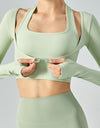 Ribbed Faux Layered Halter Neck Cropped Sports Top