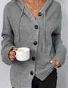 Drawstring Button Up Hooded Cardigan