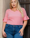 Plus Size V-Neck Half Sleeve Blouse