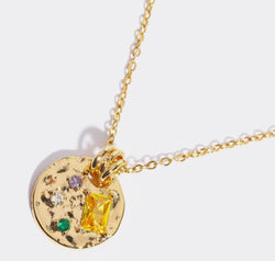 Inlaid Multicolored Zircon Round Pendant Copper Necklace