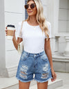 Distressed Raw Hem Denim Shorts