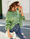 Woven Right Openwork Pompom Puff Sleeve Cardigan