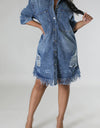 Distressed Raw Hem Button Up Denim Dress