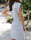 Distressed Half Button Sleeveless Denim Dress