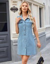 Pocketed Button Up Sleeveless Denim Dress