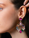 Zinc Alloy Frame Glass Stone Dangle Earrings