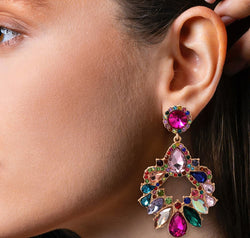 Zinc Alloy Frame Glass Stone Dangle Earrings