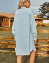 Button Up Collared Neck Raw Hem Denim Dress