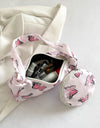 Butterfly Print Shoulder Bag with Purse