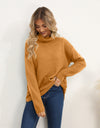 Slit Turtleneck Dropped Shoulder Sweater