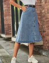 Button Front A-Line Denim Skirt