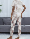 Shiny Tie-Dye Round Neck Short Sleeve Top and Pants Lounge Set