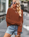 Round Neck Drop Shoulder Long Sleeve Sweater