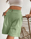 Pocketed Half Elastic Waist Shorts