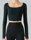 Seam Detail Thumbhole Sleeve Cropped Sports Top