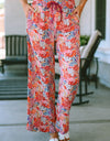 Printed Tie Waist Wide Leg Long Pants