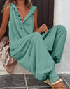 Full Size Half Button Sleeveless Jumpsuit