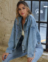 Collared Neck Dropped Shoulder Denim Jacket