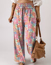 Drawstring Printed Wide Leg Pants