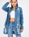 American Bazi Distressed Button Down Denim Shirt Jacket